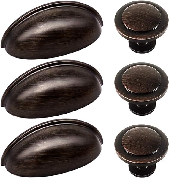 27pcs ORB Cabinet Knobs and Cup Handles, Sunriver 12 Packs Oil Rubbed Bronze Kitchen Cup Pulls 3 ... | Amazon (US)