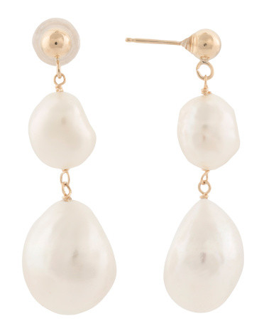 Made In Usa 14kt Gold Graduated Pearl Drop Earrings | TJ Maxx