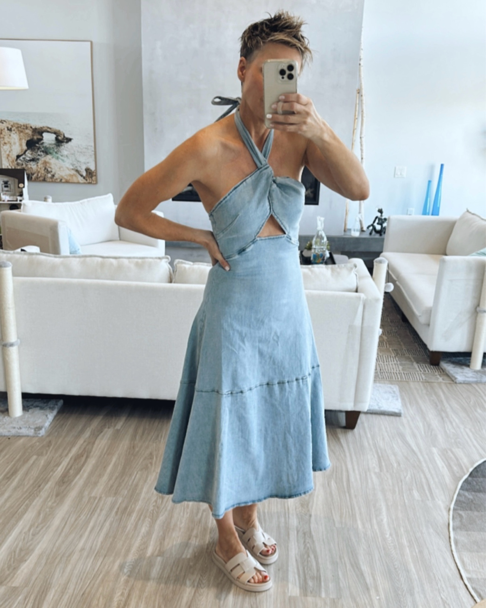 This denim midi dress is just the right combination of sexy + casual. I stitched the top cross over juuuust a bit to limit the exposure. 😉 Fits true to size, I’m wearing a medium.

#LTKtravel #LTKover40 #LTKstyletip