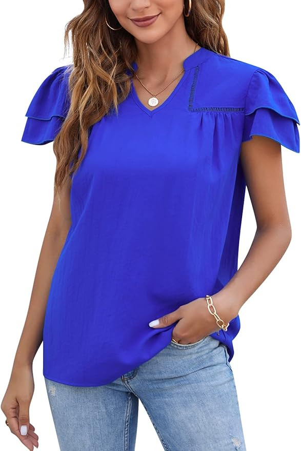 Blooming Jelly Womens White Blouse Ruffle Sleeve Tops Dressy Casual Flowy V Neck T Shirts Cute Su... | Amazon (US)