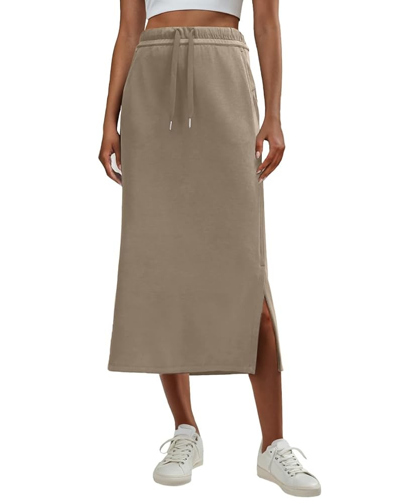 Lepunuo Casual Maxi Skirts for Womens High Waist Trendy Drawstring Side Slit Skirts with Pockets | Amazon (US)