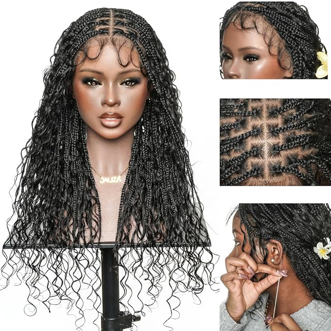 Mila Full Lace Bohemia Braided Wig 24” Human Hair Boho Curls & Synthetic Braids, Hand-Tied Full... | Amazon (US)