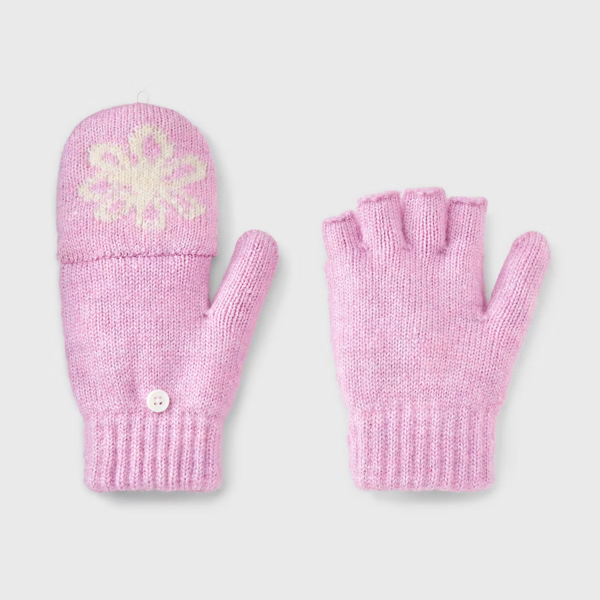 Girls' Knitted Floral Flip-Top Mittens - Cat & Jack™ Purple/White | Target