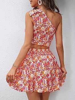Verdusa Women's Cut Out Waist Sleeveless Floral A Line Swing Short Tank Dress | Amazon (US)