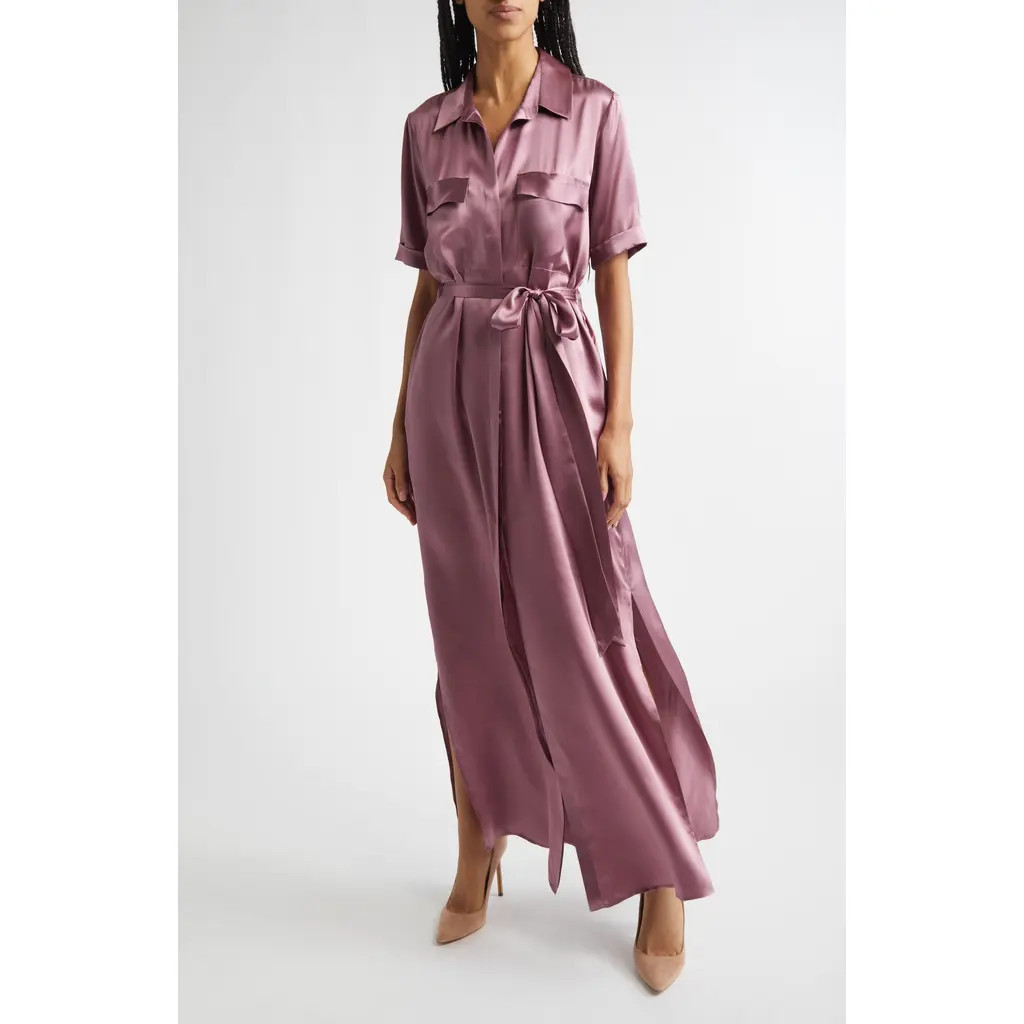 L'AGENCE Klement Utility Silk Maxi Dress in Dusky Orchid at Nordstrom, Size Small | Nordstrom