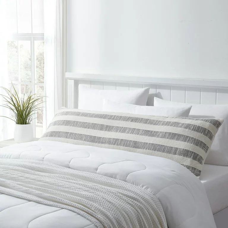 Better Homes & Gardens Cotton Grey Stripe Oblong Body Pillow, 20" x 54", 1 Piece | Walmart (US)