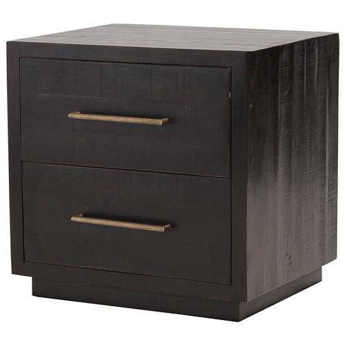 Dorwin Industrial Loft Espresso Brown Acacia Wood 2 Drawer Nightstand | Kathy Kuo Home