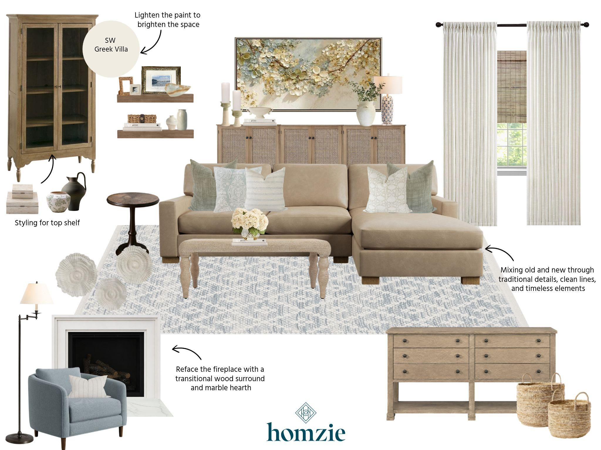 Timeless design is all about creating a home that feels collected, comfortable, and effortlessly beautiful. 🤍

This living room layers soft creams, light wood tones, and subtle blue and green accents for a palette that feels fresh, warm, and inviting. Traditional details are balanced with clean lines to create a look that's both classic and current. A standalone tall cabinet paired with floating wall shelves offers beautiful display space for styling meaningful décor, adding character and function without the need for built-ins.

Designed to feel welcoming today and timeless for years to come. ✨

#LTKHome #LivingRoomDesign #TimelessInteriors #ModernTraditional #NeutralHome #FloatingShelves #ShelfStyling #InteriorDesign #HomeDecor #LivingRoomInspo 

 