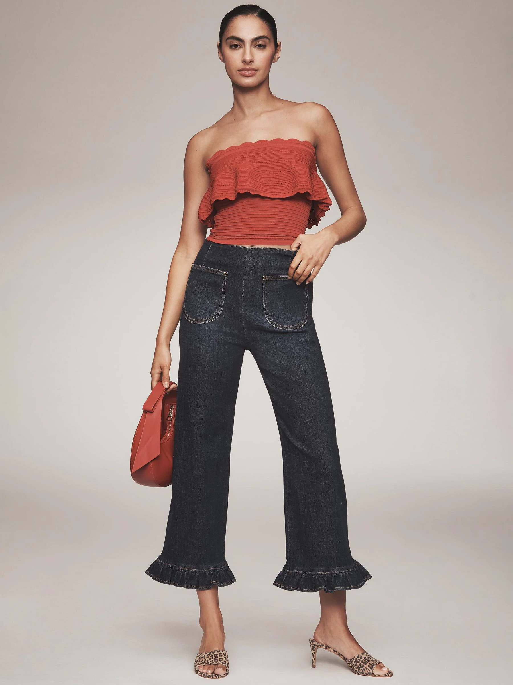 Anthropologie Anthropologie Black Maeve The Colette Denim Ruffled Cropped Wide-Leg Jeans | Next US