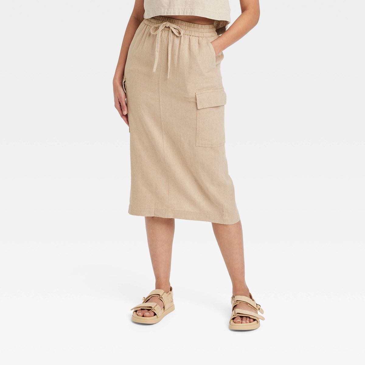 Women's Linen Midi Skirt - A New Day™ Tan XS | Target