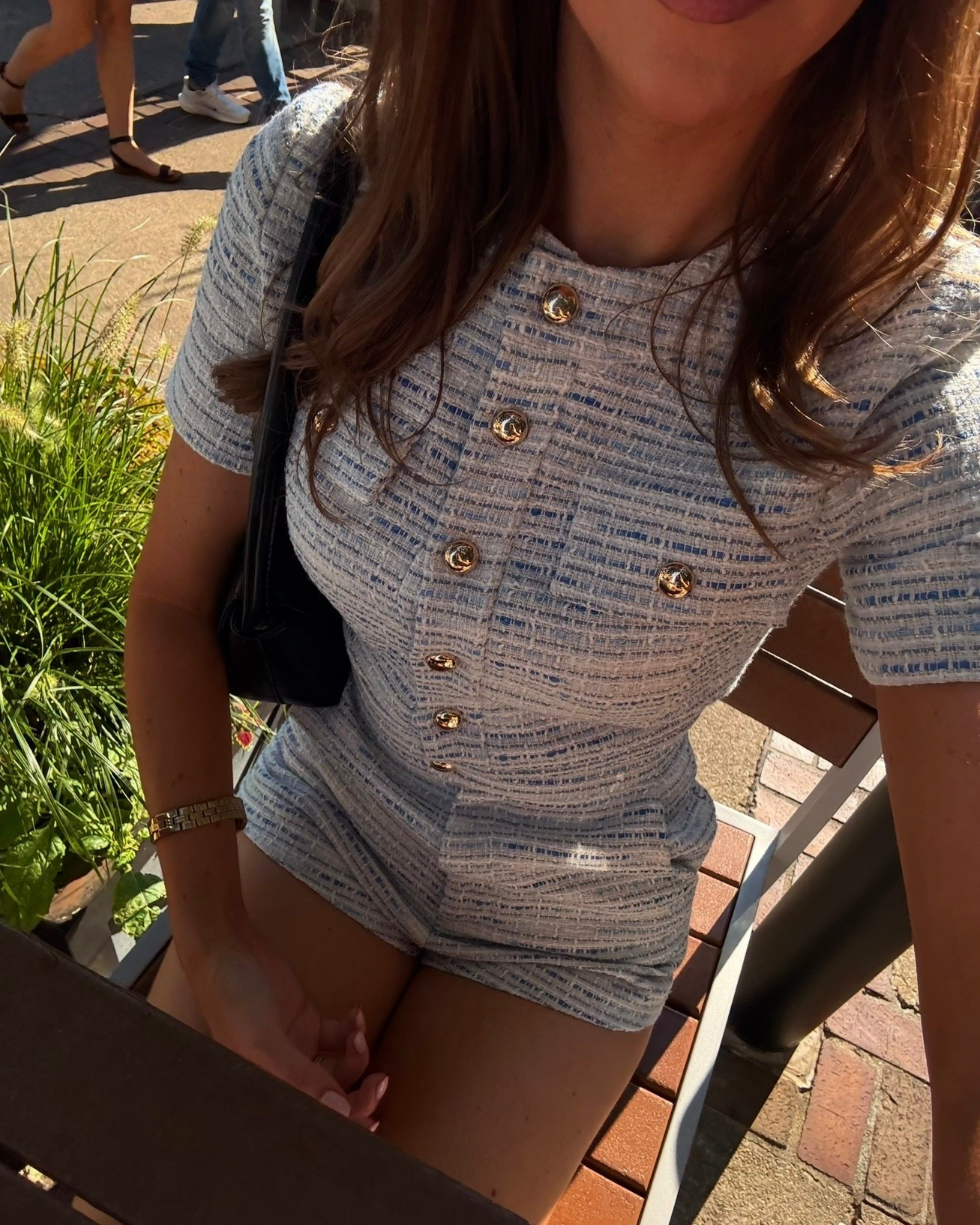 Romper, onesie, short sleeve button down, gold buttons, one piece, short sleeve and shorts set, date night outfit, girls night outfit, weekend outfit, shorts set, blue outfit 🌊