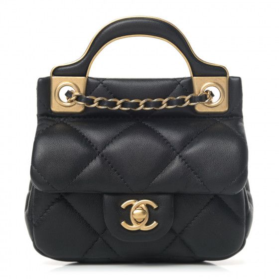 CHANEL Calfskin Quilted Lady Handle Clutch With Chain Black | Fashionphile