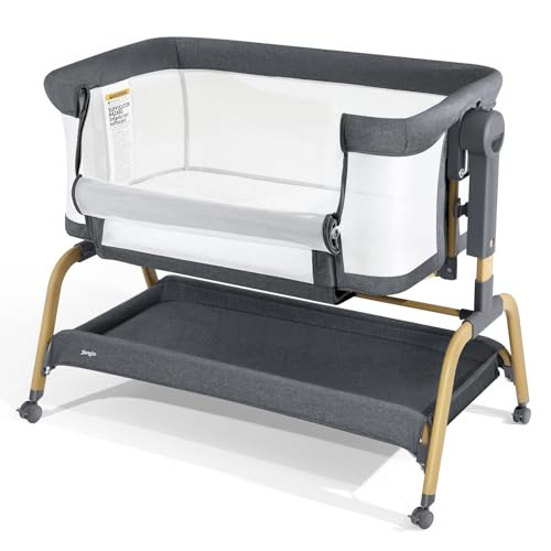 Jimglo 3 in 1 Baby Bassinet, Bedside Bassinet for Baby, Rocking Bassinet with Comfy Mattress and Wheels, 6 Height Adjustable Easy Folding Portable Bedside Crib for Newborn | Amazon (US)