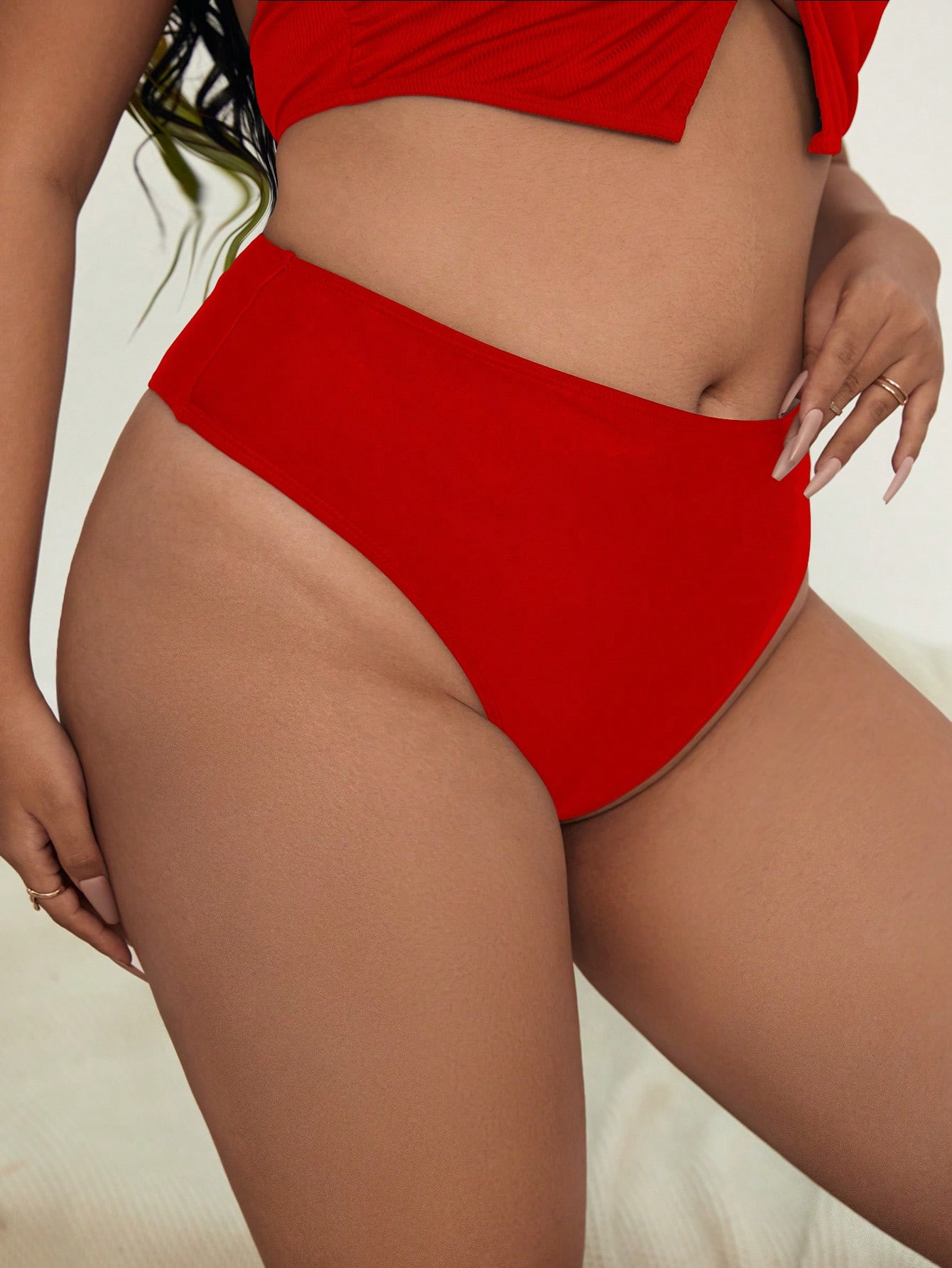 SHEIN Swim Basics Plus Solid High Waisted Bikini Bottom | SHEIN