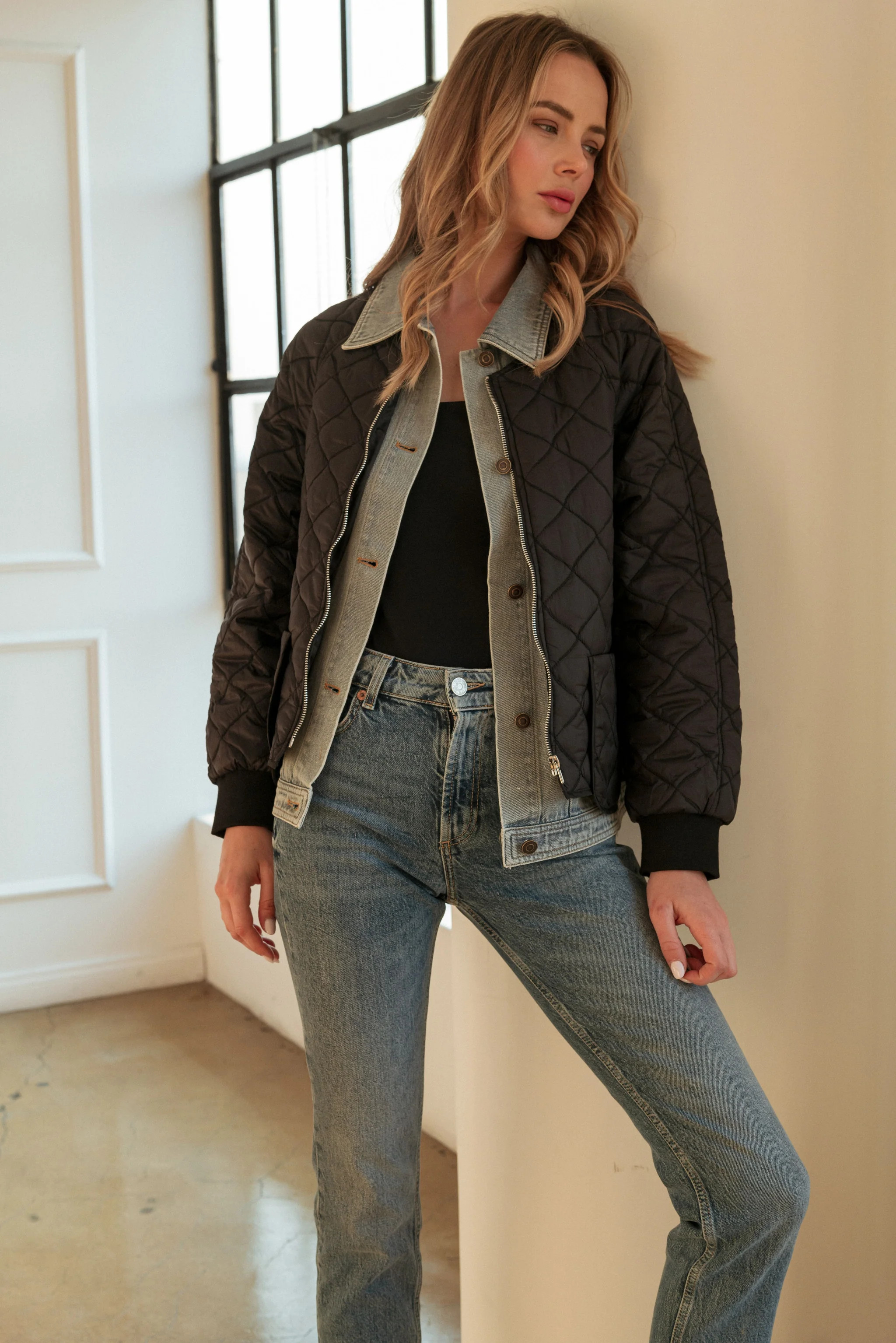 Janiel Puffer Jacket with Denim Combo | Joh Apparel