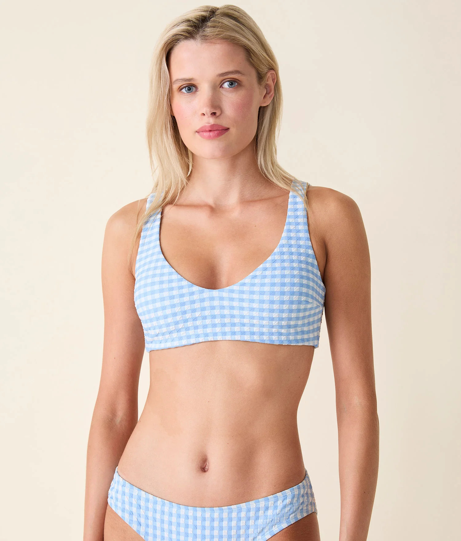 The Delray Bikini Top - Crinkle Gingham - Sky Gingham | Andie Swim