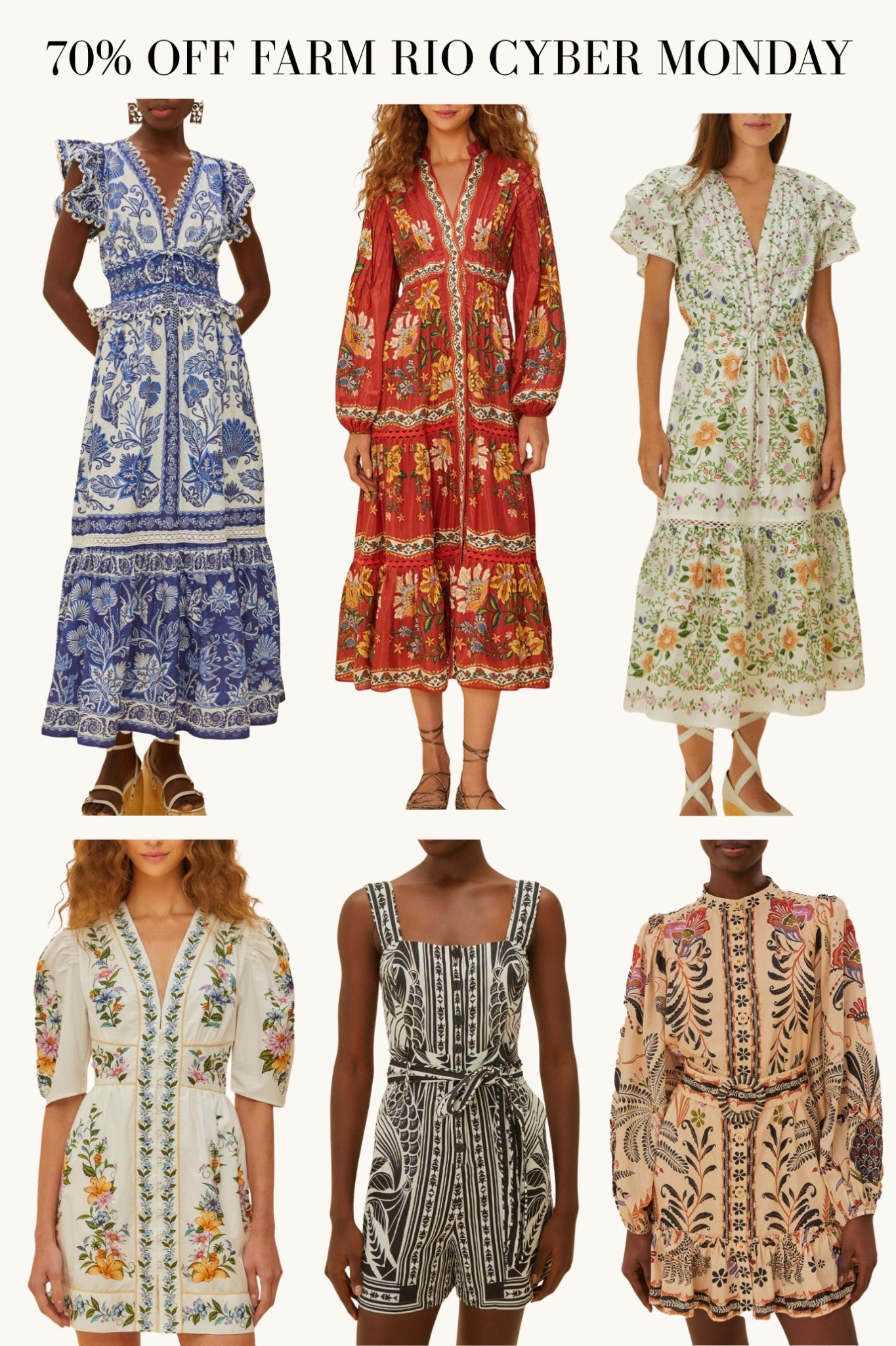Farm Rio Cyber Monday is 70% off sale items ! Final sale, priced as marked, so I tried to find items with some reviews if possible and stocked starting in XXS

• Farm Rio size XXS mini dresses and sleeveless rompers on me (like the black & white one linked) are usually a good fit and petite friendly. 

• If items appear midi length on models they’re usually maxi on me. 

• Their sizing can run a little small at the waist/bust on items that don’t have stretch or smocking, and they’re known to have more voluminous full sleeves. 

• I also own the first blue & white dress style in an older print XXS and it’s a little long on me (5 feet tall) but I wear with platform sandals.

Linked my favorite lightweight Schutz platforms - runs a little small so I have 5.5. Black would look nice with the last fall dress and skin toned for the rest. 

Fall dresses, colorful vacation style, printed resort outfits

#LTKCyberWeek #LTKPetite #LTKTravel