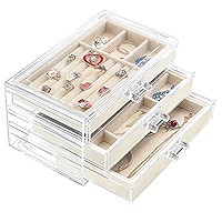 Weiai Acrylic Jewelry Box 3 Drawers, Velvet Jewellery Organizer, Earring Rings Necklaces Bracelets D | Amazon (US)