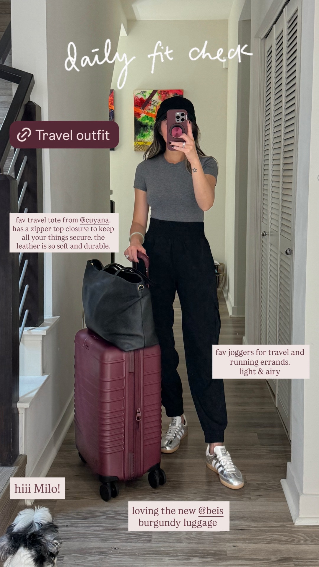 Airport outfit ✈️ What I wore for a day of travel. These joggers are lightweight and can be worn running errands. Obsessed with my burgundy luggage with my zip top tote bag for work that holds a laptop and more. The leather is so durable and the quality is amazing. I’ve had it for a few years and it still looks brand new. 

Travel outfit, ootd, airport outfit, luggage, travel essentials, joggers, zip up hoodie, tshirt, The Stylizt 



#LTKootd #LTKdayinmylife #LTKTravel