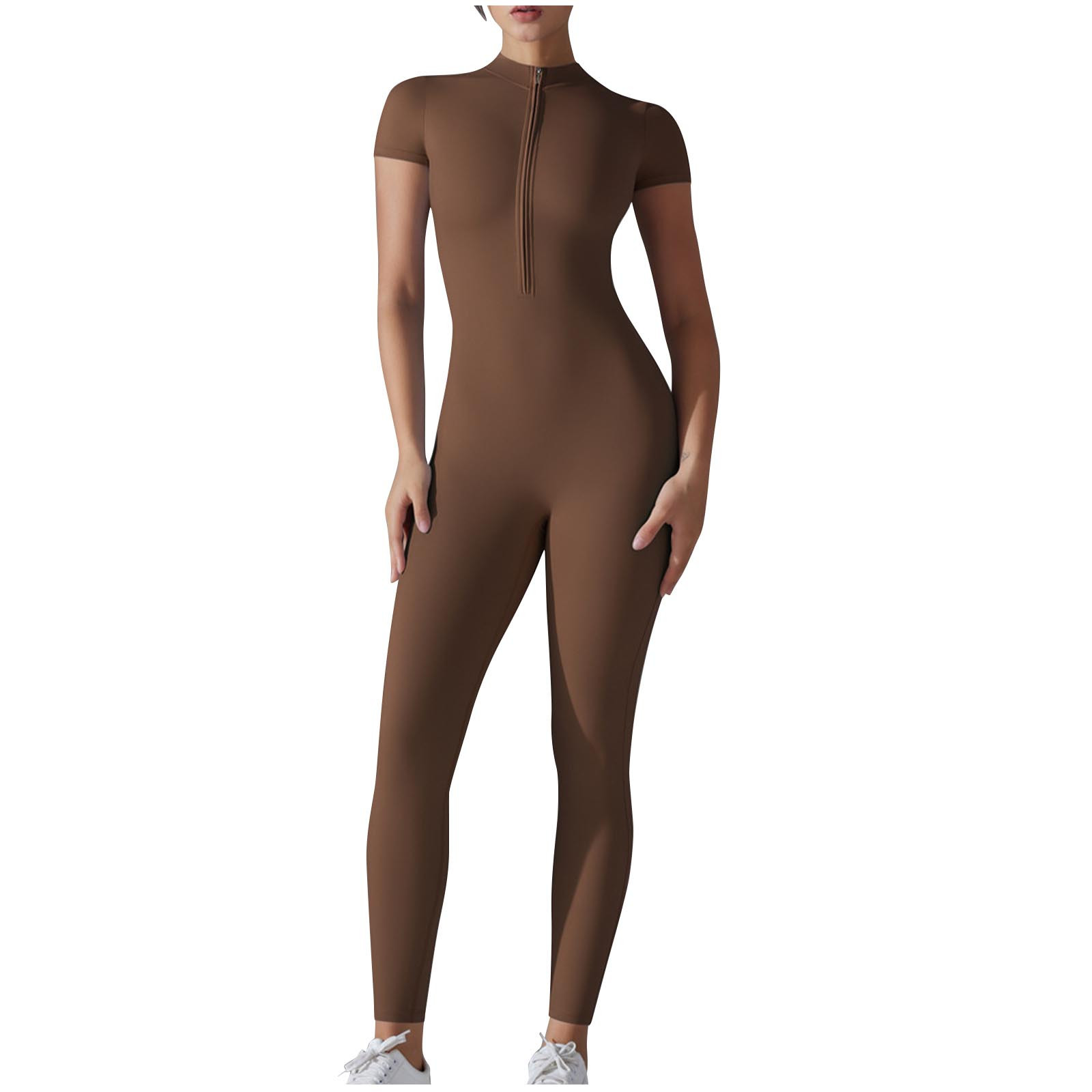 hotojiny Womens Short Sleeve Jumpsuits Zip up Front One-Piece Rompers Quick Dry Yoga Workout Body... | Walmart (US)