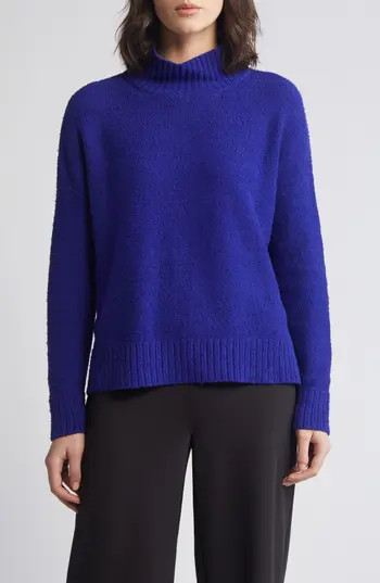 Eileen Fisher Boxy Mock Neck Organic Cotton Sweater in Blue Violet at Nordstrom Rack, Size X-Large | Nordstrom Rack