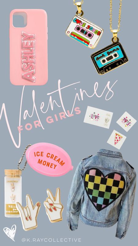 The coolest Valentines gifts for girls, from peace and love, earrings, vintage, a retro coin purse for your ice cream, money, personalized, iPhone cases, I Lovesong necklace, and the raddest checkered heart denim jacket! 

Valentines gifts for girls, #ValentinesOutfitsForGirls #ValentinesForKids #PersonalizedValentinesGifts

#LTKkids #LTKFind #LTKGiftGuide