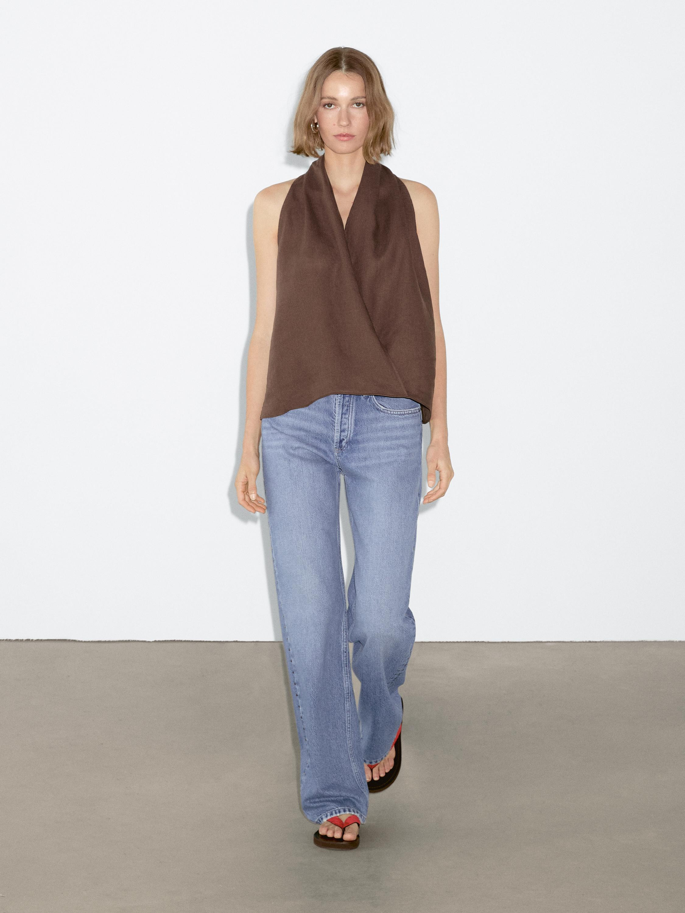 Linen crossover halter top | Massimo Dutti UK