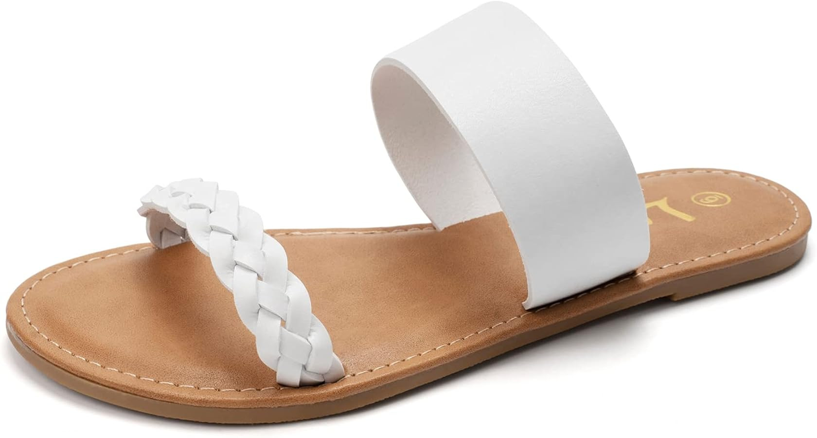 LM Women's Braided Slide Sandals Open Toe Two Band Slip On Flat Sandals Casual Summer Sandals | Amazon (US)