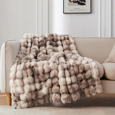 Faux Fur Throw Blanket For Couch, Cozy Soft And Fuzzy Plush Rabbit Fur Bubble Blanket For Sofa Bedroom Living Room, 50X60 Inches Tie Dye Brown | Wayfair North America