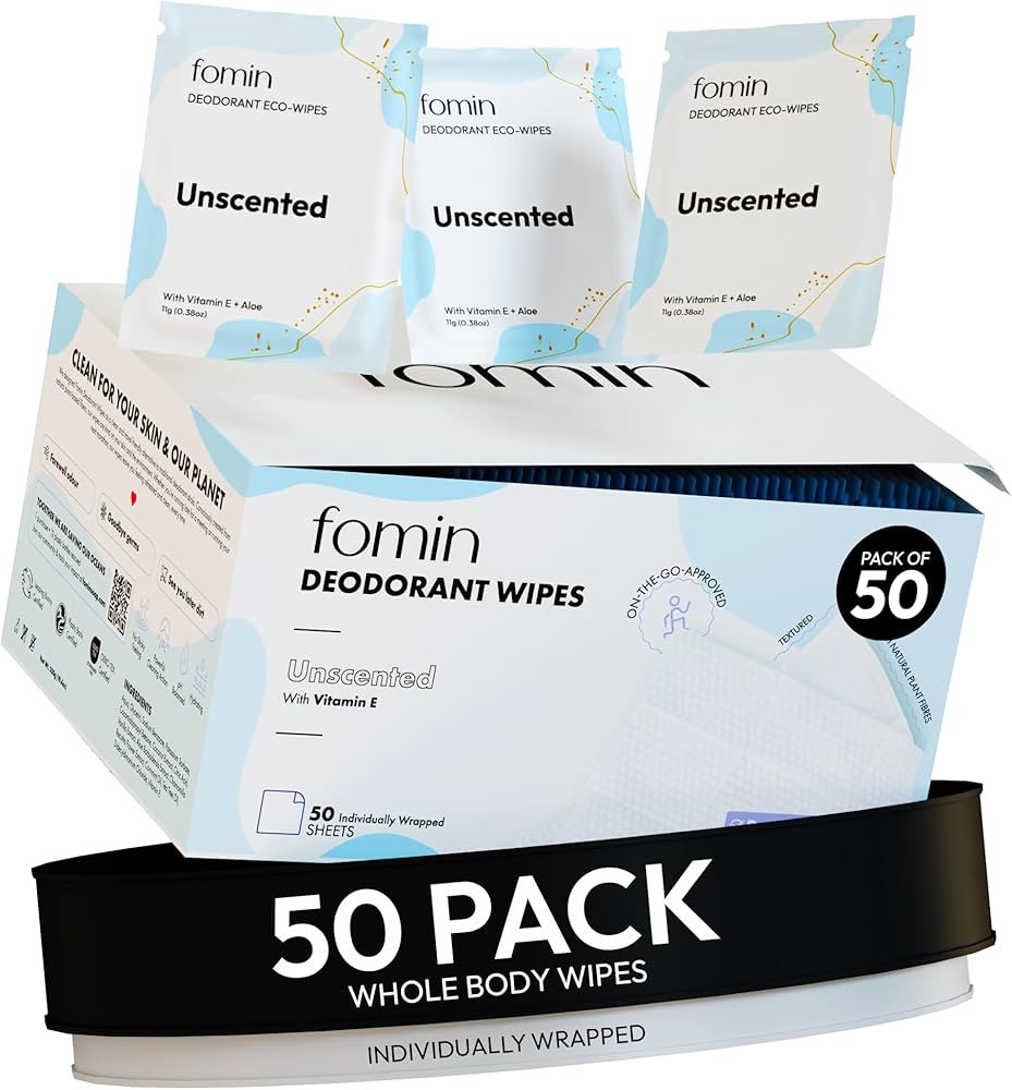 FOMIN Travel Deodorant Wipes - 50 Count - Unscented - pH Balanced, Hypoallergenic Mini Deodorant ... | Amazon (US)
