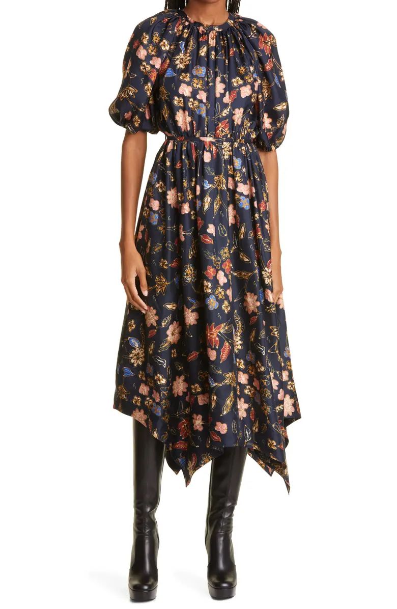 Ulla Johnson Cybil Floral Print Puff Sleeve Silk Midi Dress | Nordstrom | Nordstrom