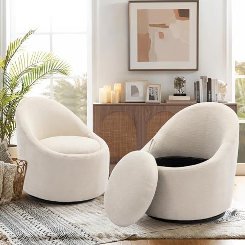 COLAMY Swivel Accent Chair Set of 2, 360° Swivel Round Chair with Hidden Storage, Modern Small Barrel Armchair for Living Room/Bedroom, Beige | Amazon (US)