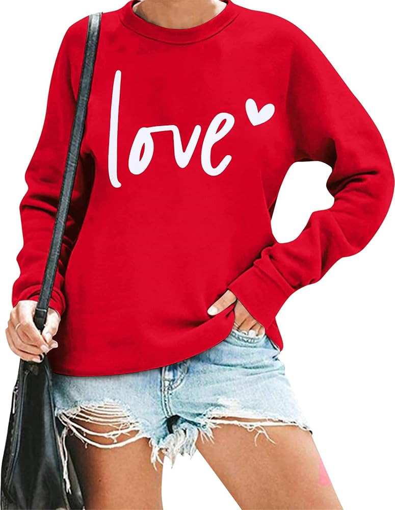 VILOVE Womens Valentines Sweatshirt Love Heart Graphic Print Pullover Casual Long Sleeve Valentin... | Amazon (US)