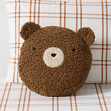 Cuddle Brown Sherpa Bear Face Embroidered Kids Throw Pillow + Reviews | Crate & Kids | Crate & Barrel