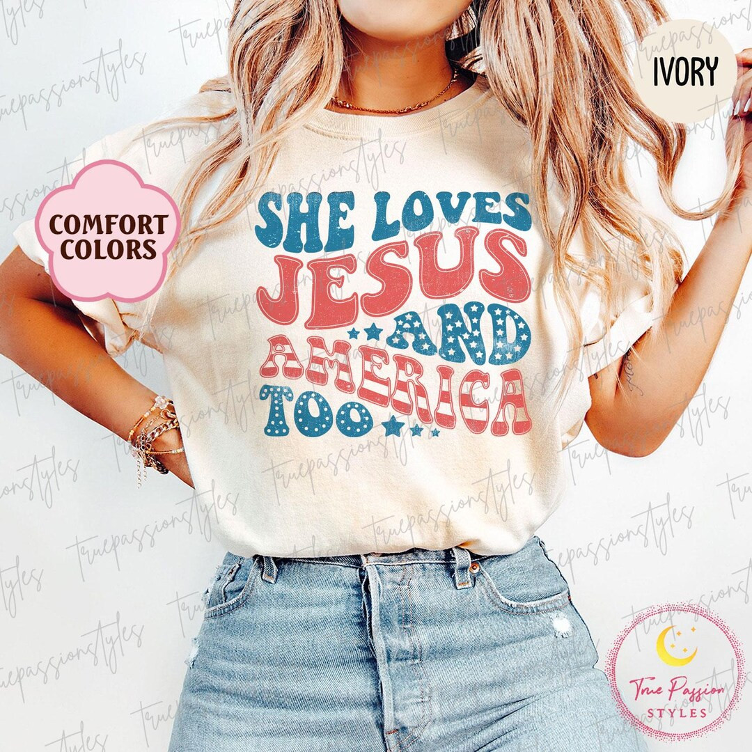 Comfort Colors® Retro USA Shirt, Patriotic Christian Tshirt, Independence Day Tee, She Loves Jes... | Etsy (US)