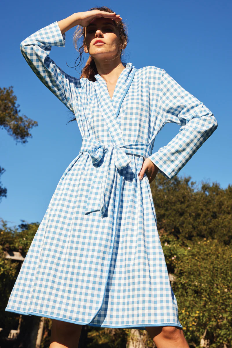 Pima Robe in Bluebird Gingham | LAKE Pajamas