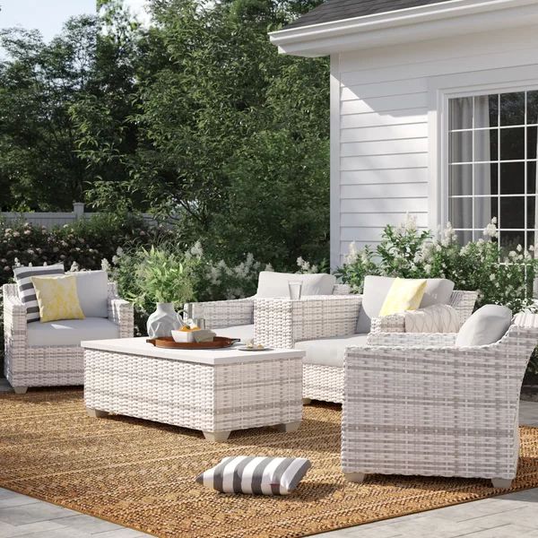 Falmouth Wicker/Rattan 4 - Person Seating Group with Cushions | Wayfair North America