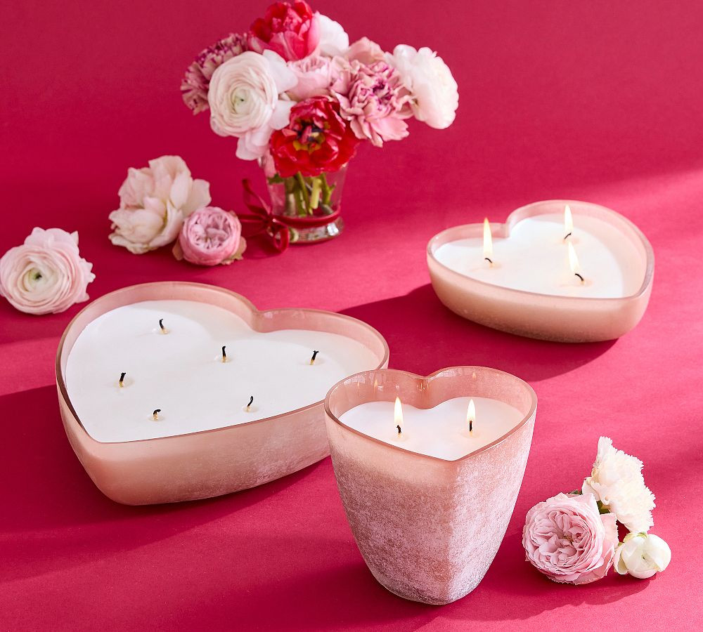 Frosted Glass Heart Candle - Rose Peony | Pottery Barn (US)