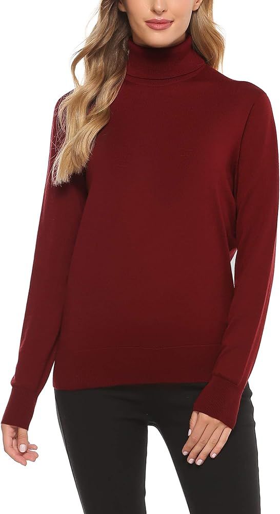 Woolen Bloom Women's Wool Sweater Turtleneck Long Sleeve Pullover Lightweight Knit Basic Tops | Amazon (US)
