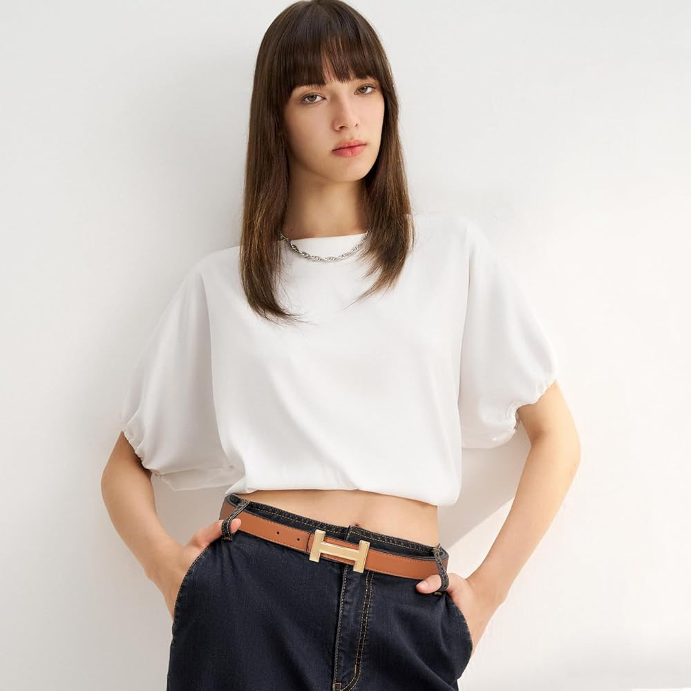 Women's Belts with Gold Buckle, Fashion Waist Band, Elegant Ladies' Belt, Gift for Women | Amazon (US)