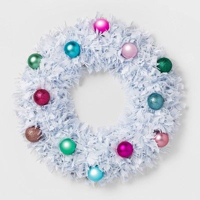 Christmas Tinsel Wreath with Shatterproof Ornaments White - Wondershop™ | Target