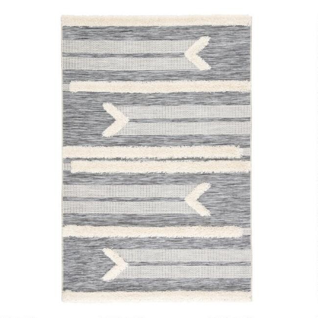 Gray and Cream Shag Stripe Hanai Indoor Outdoor Rug | World Market