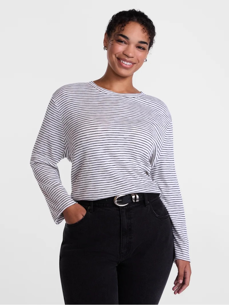 Scenario Women's Oversized Tee with Long Sleeves, Sizes XS-XXXL | Walmart (US)