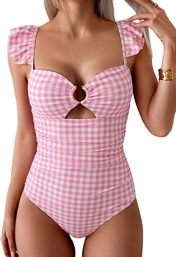 Eomenie Women's One Piece Swimsuit Tummy Control Bathing Suit Ruffle Cutout Slimming Swimwear | Amazon (US)