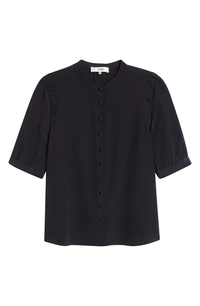 FRAME The Silk Gathered Short Sleeve Button-Up Shirt | Nordstrom | Nordstrom