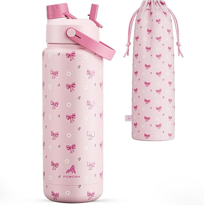 POWCAN 32 oz Insulated Water Bottle with 2-in-1 Straw and Spout Lid, Keep Cold 24H, Leak-Proof, B... | Amazon (US)