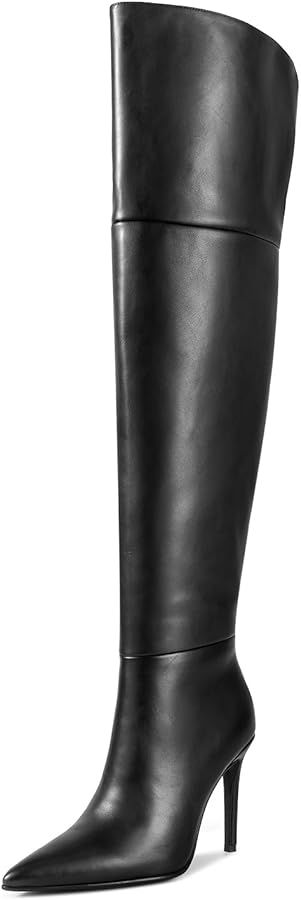 wetkiss Womens Thigh High Boots Stiletto High Heel Over the Knee Boots with Sexy Ponited Toe Wide... | Amazon (US)