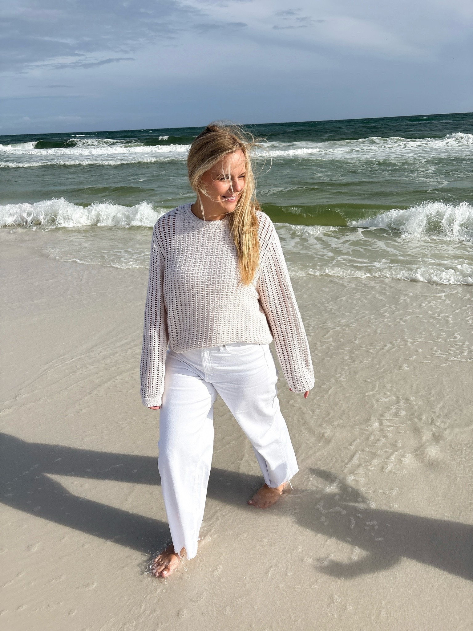Beach outfit / family photos / beach photos / white jeans / old navy / target / target style 
Sweater size XL for a baggy fit 
White jeans size 10 
*I cut the bottom for the raw hem look

#LTKmomlife #LTKTravel #LTKSwim