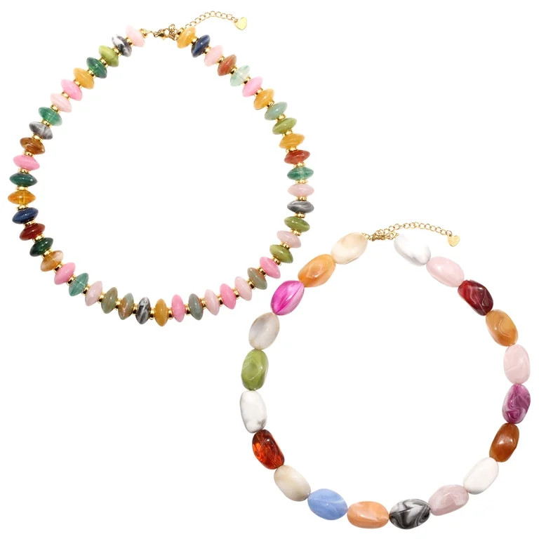 Style-Carry 2 Pack Resin Beaded Necklace for Women, Rainbow Gemstone Style Choker Neck Jewelry fo... | Walmart (US)