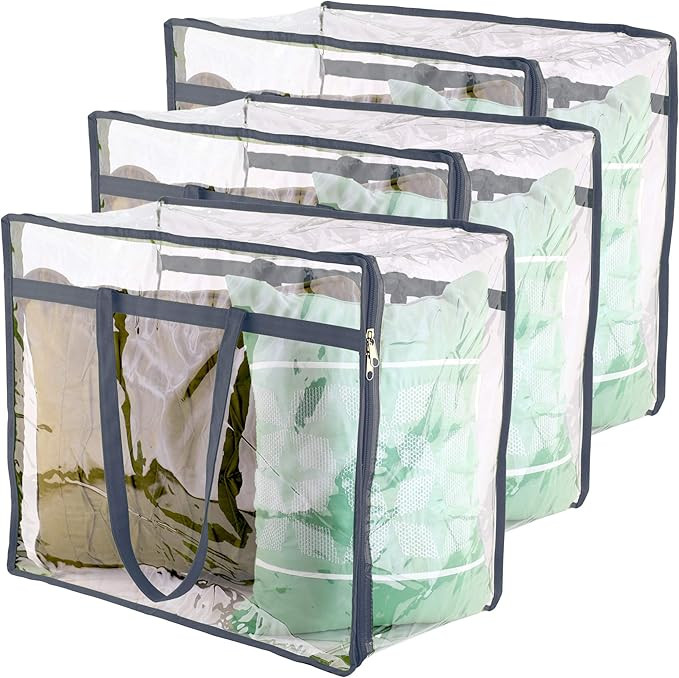 Clear Vinyl Zippered Storage Bags 18x15x9 Inch - Sturdy Storage Bags for Sweaters, Blankets, Comf... | Amazon (US)